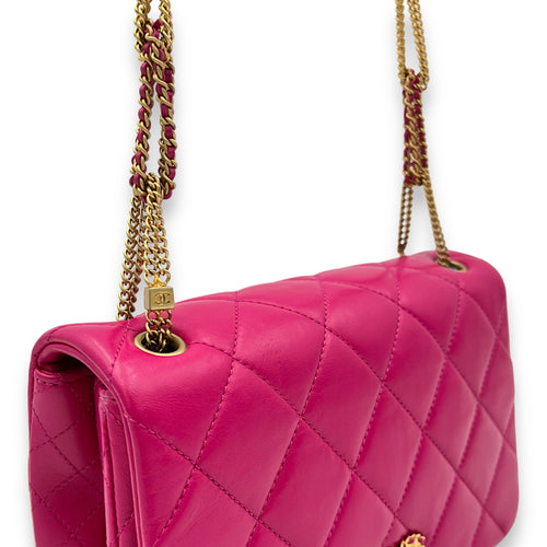 On and On Quilted Flap Pink Shoulder Bag in Lambskin, Gold hardware