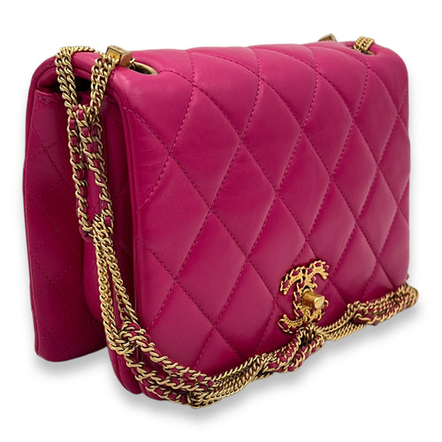 On and On Quilted Flap Pink Shoulder Bag in Lambskin, Gold hardware