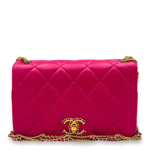 On and On Quilted Flap Pink Shoulder Bag in Lambskin, Gold hardware