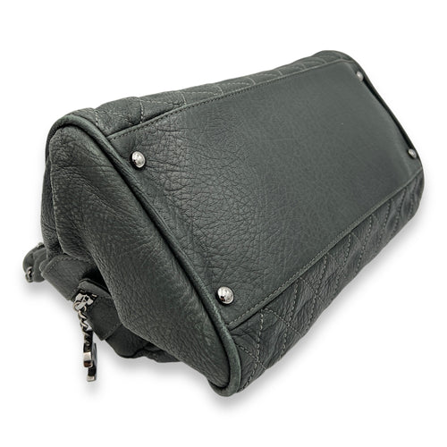 Braid Bowler Grey Top Handle Bag in Distressed Leather, Ruthenium hardware