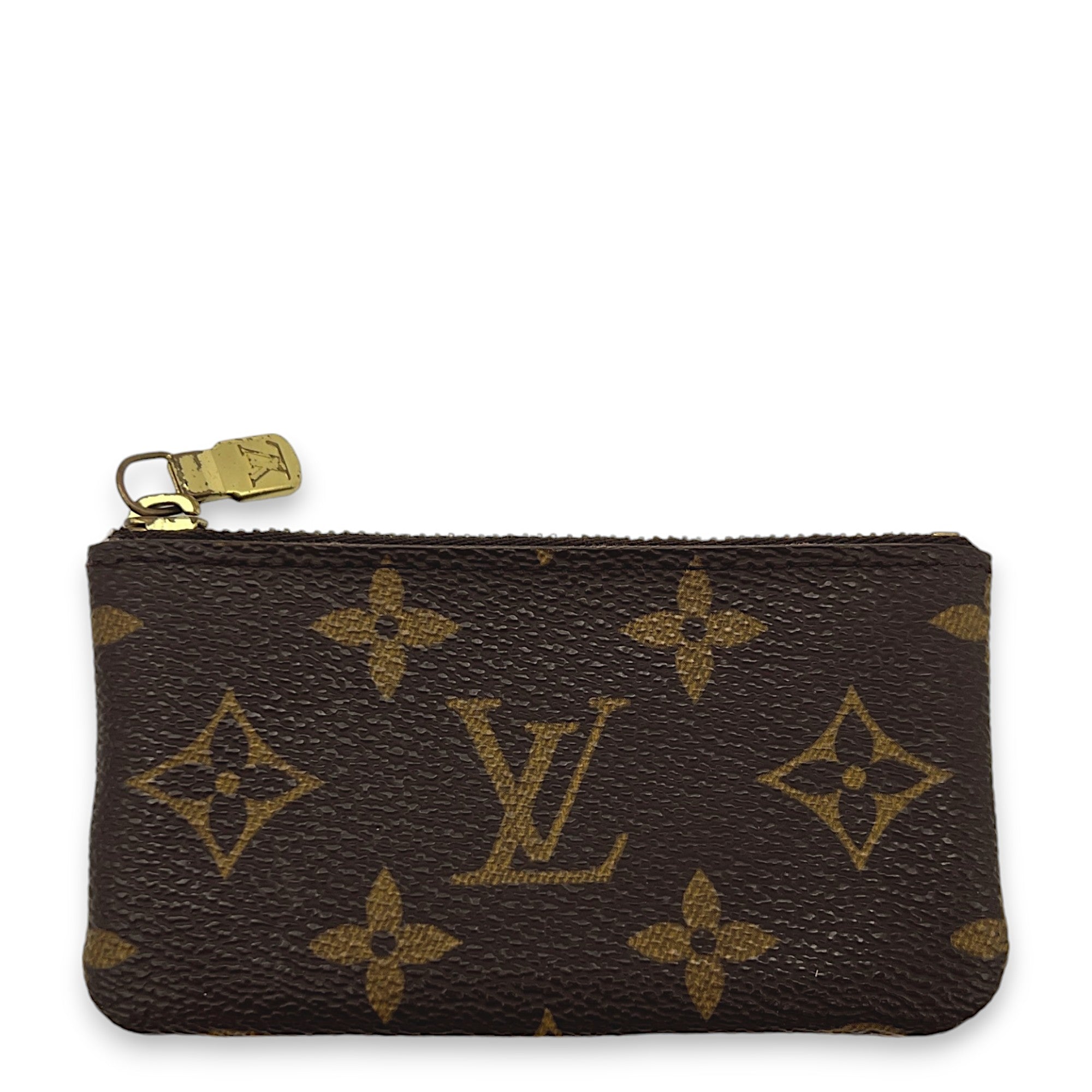 Zip Brown Coin Purse in Monogram Coated Canvas, Gold hardware