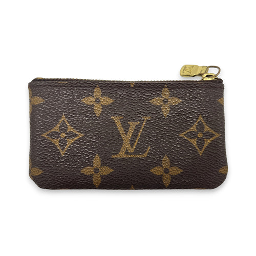 Zip Brown Coin Purse in Monogram Coated Canvas, Gold hardware