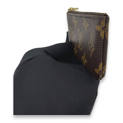 Zip Brown Coin Purse in Monogram Coated Canvas, Gold hardware