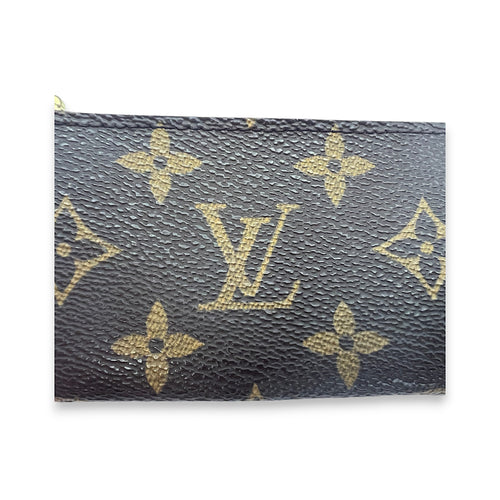 Zip Brown Coin Purse in Monogram Coated Canvas, Gold hardware