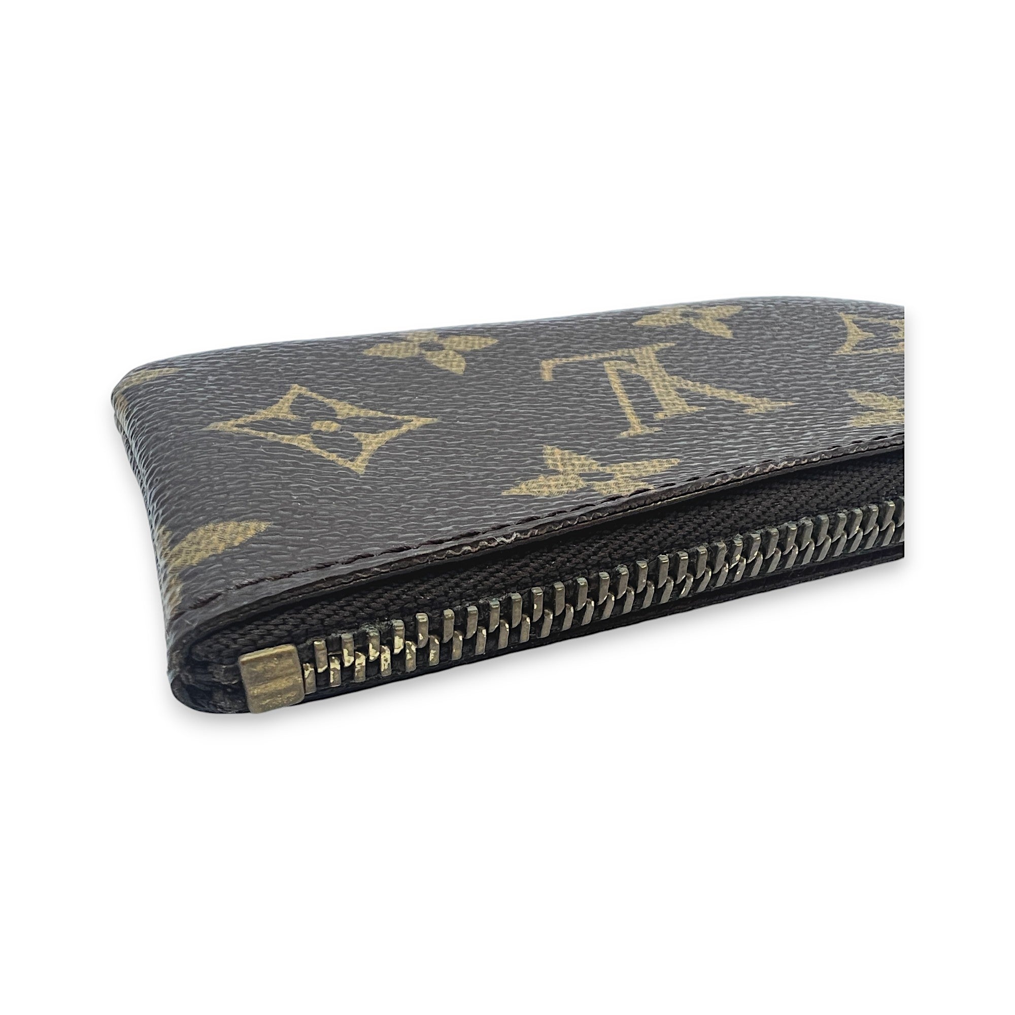 Zip Brown Coin Purse in Monogram Coated Canvas, Gold hardware