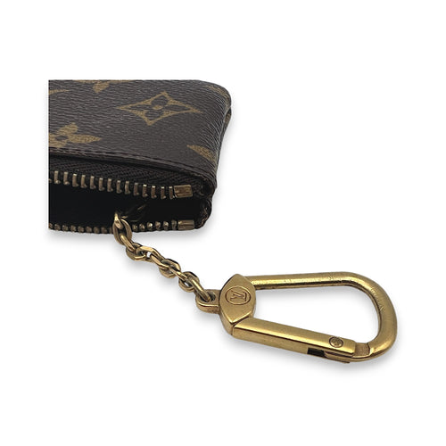 Zip Brown Coin Purse in Monogram Coated Canvas, Gold hardware