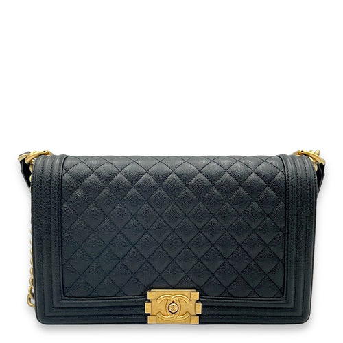 Boy Medium Black Crossbody Bag in Caviar Leather, Gold hardware