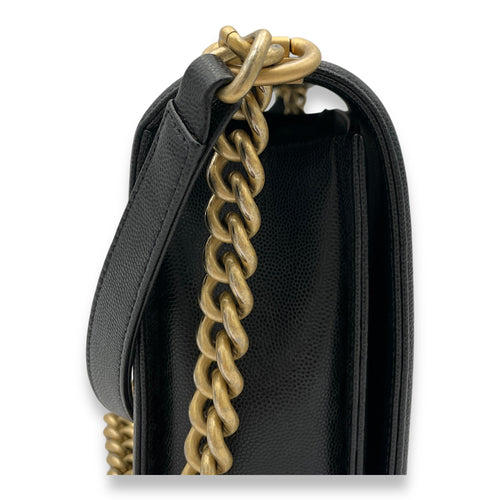 Boy Medium Black Crossbody Bag in Caviar Leather, Gold hardware