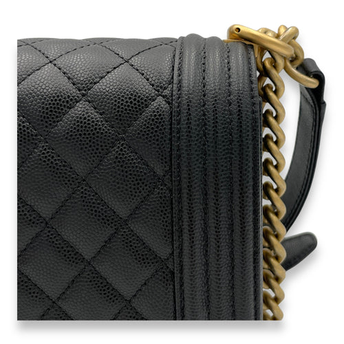 Boy Medium Black Crossbody Bag in Caviar Leather, Gold hardware