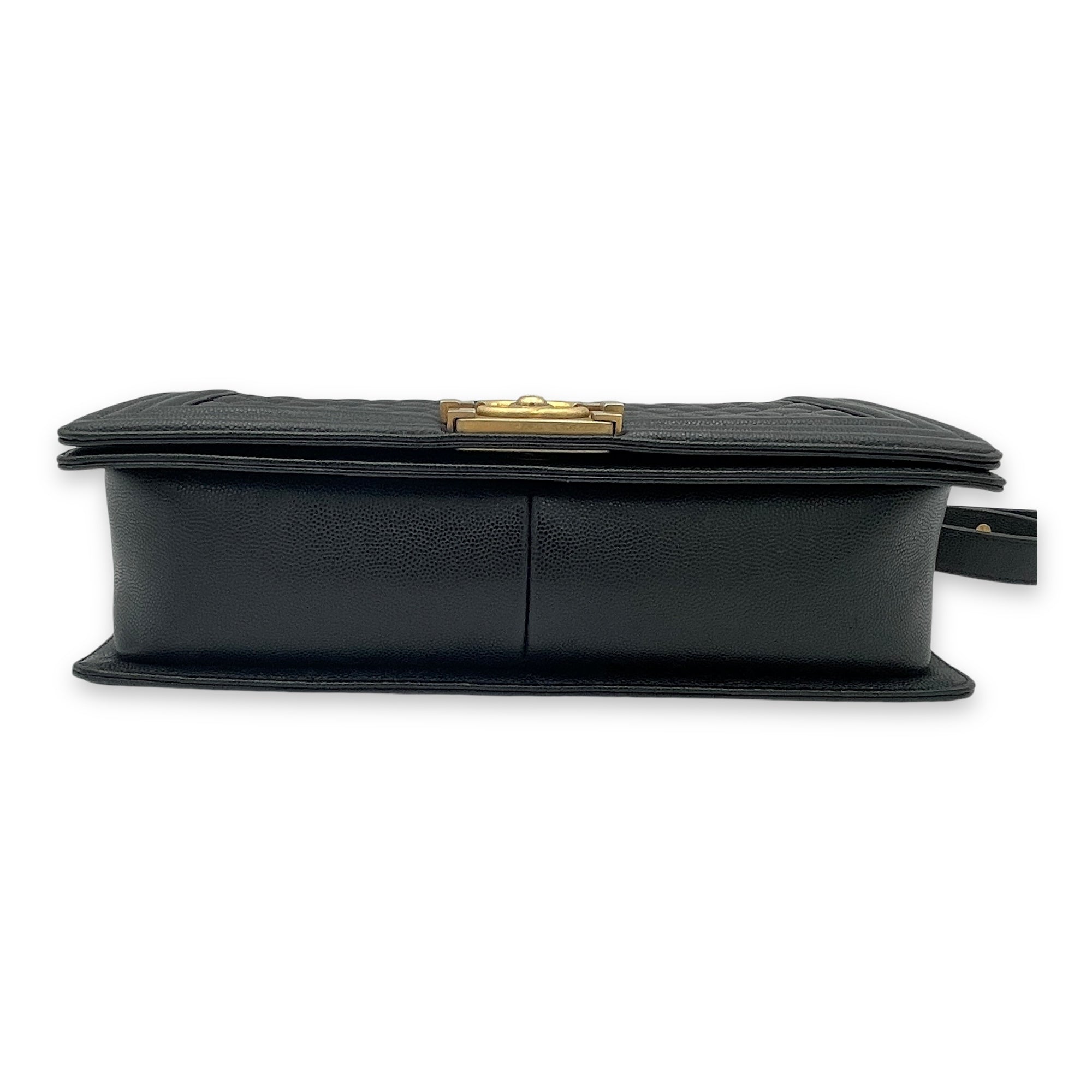 Boy Medium Black Crossbody Bag in Caviar Leather, Gold hardware