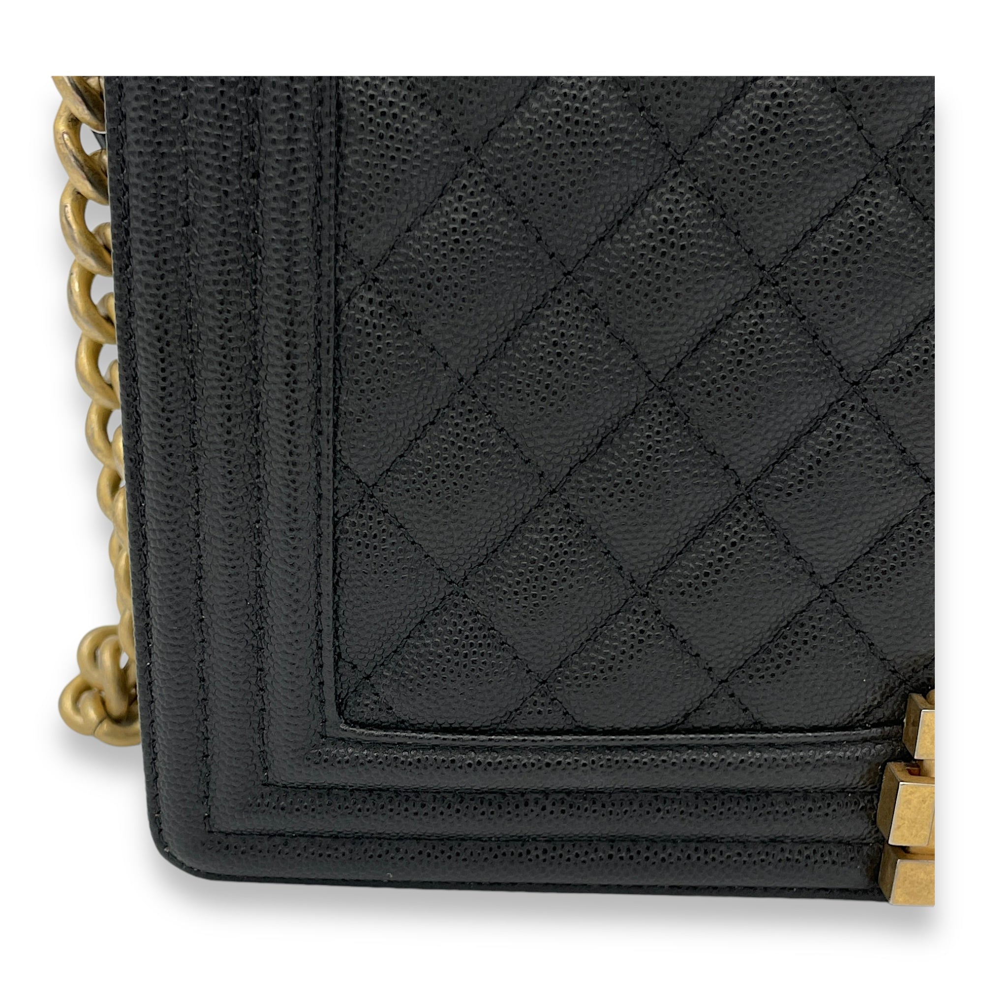 Boy Medium Black Crossbody Bag in Caviar Leather, Gold hardware