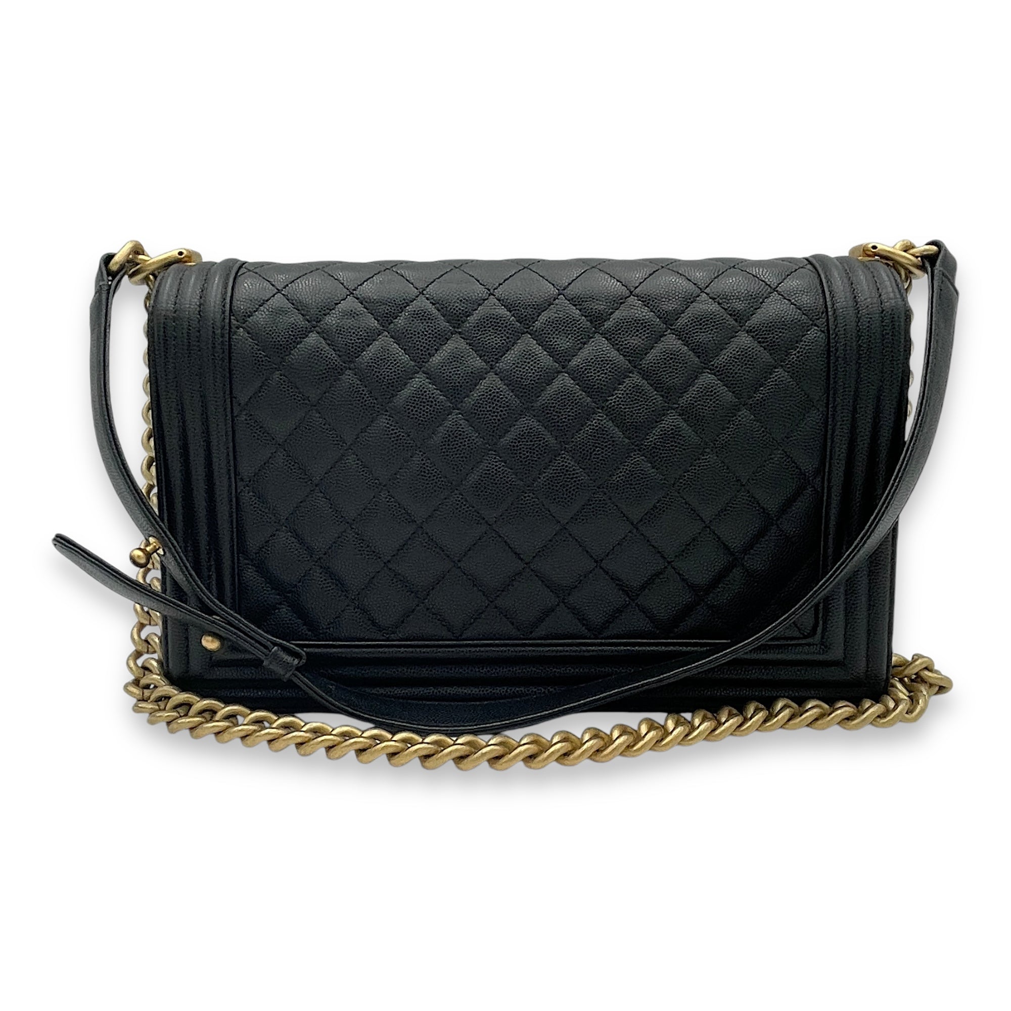 Boy Medium Black Crossbody Bag in Caviar Leather, Gold hardware