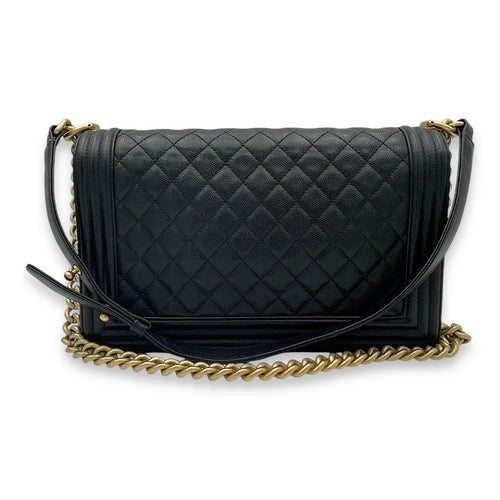 Boy Medium Black Crossbody Bag in Caviar Leather, Gold hardware