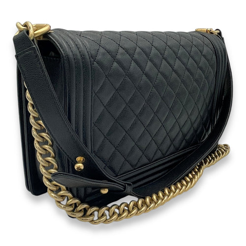 Boy Medium Black Crossbody Bag in Caviar Leather, Gold hardware