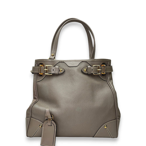 Suhali Le Majestueux Grey Top Handle Bag in Goat Leather, Gold hardware