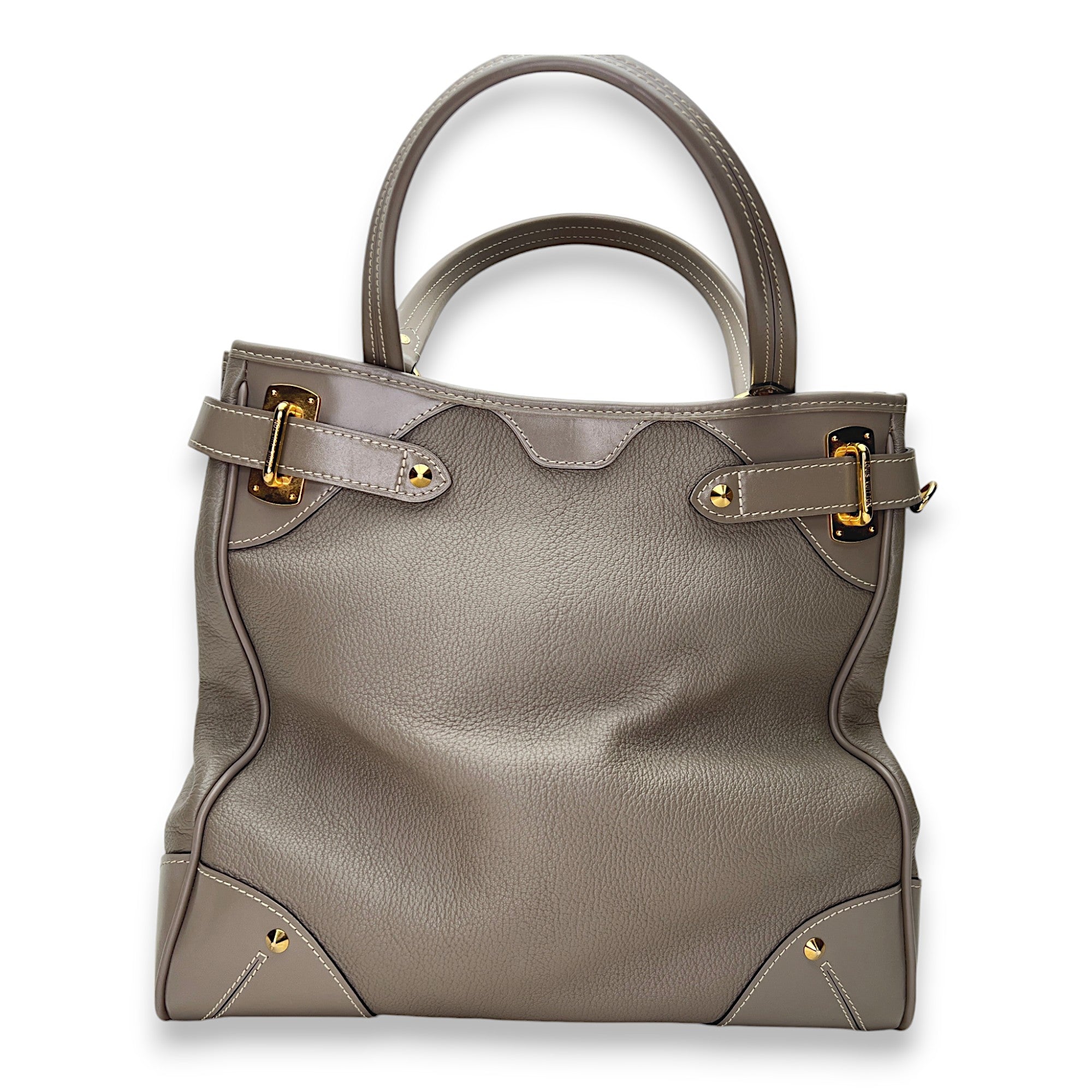 Suhali Le Majestueux Grey Top Handle Bag in Goat Leather, Gold hardware