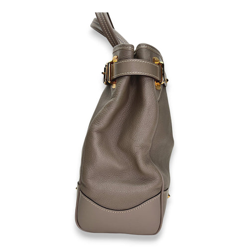 Suhali Le Majestueux Grey Top Handle Bag in Goat Leather, Gold hardware