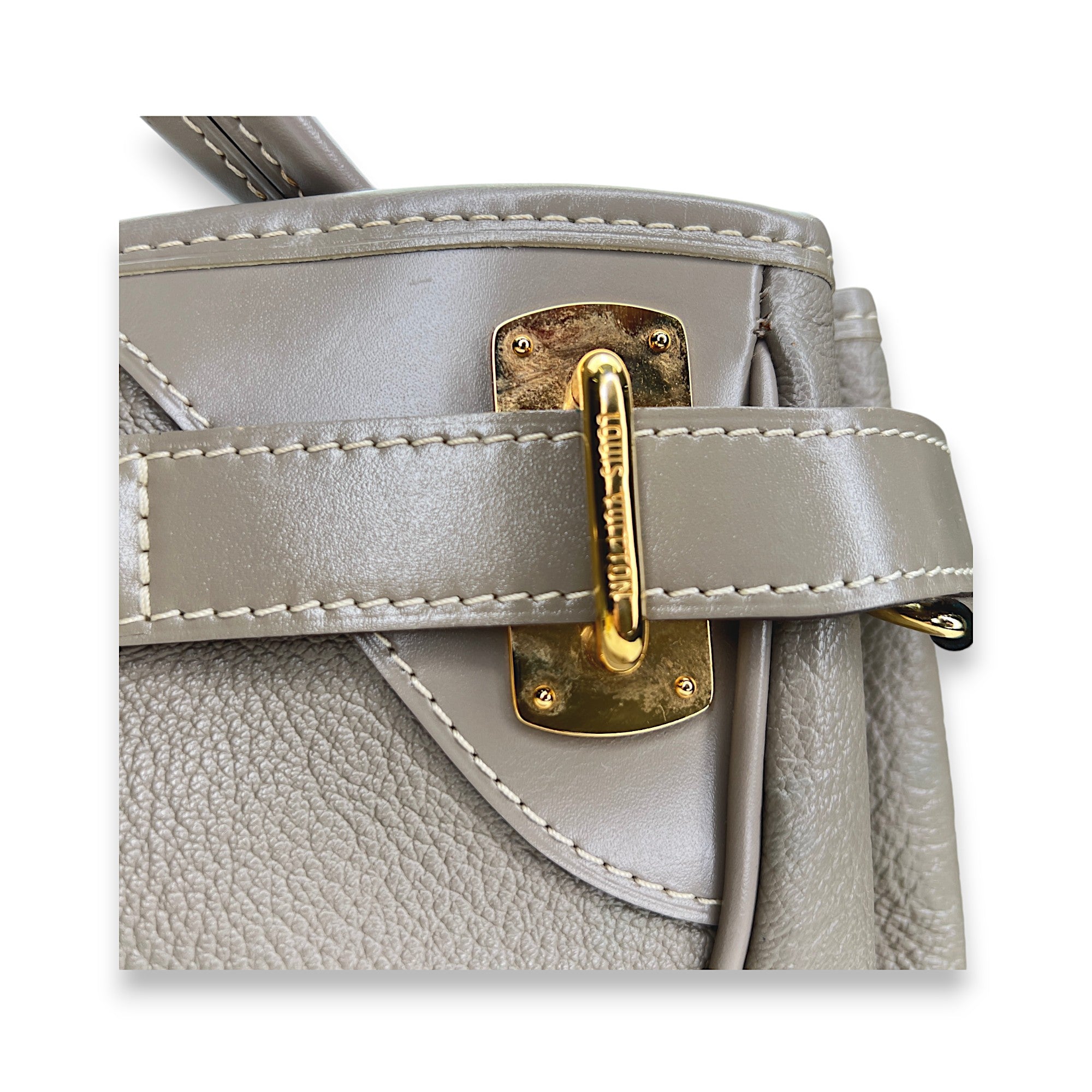 Suhali Le Majestueux Grey Top Handle Bag in Goat Leather, Gold hardware