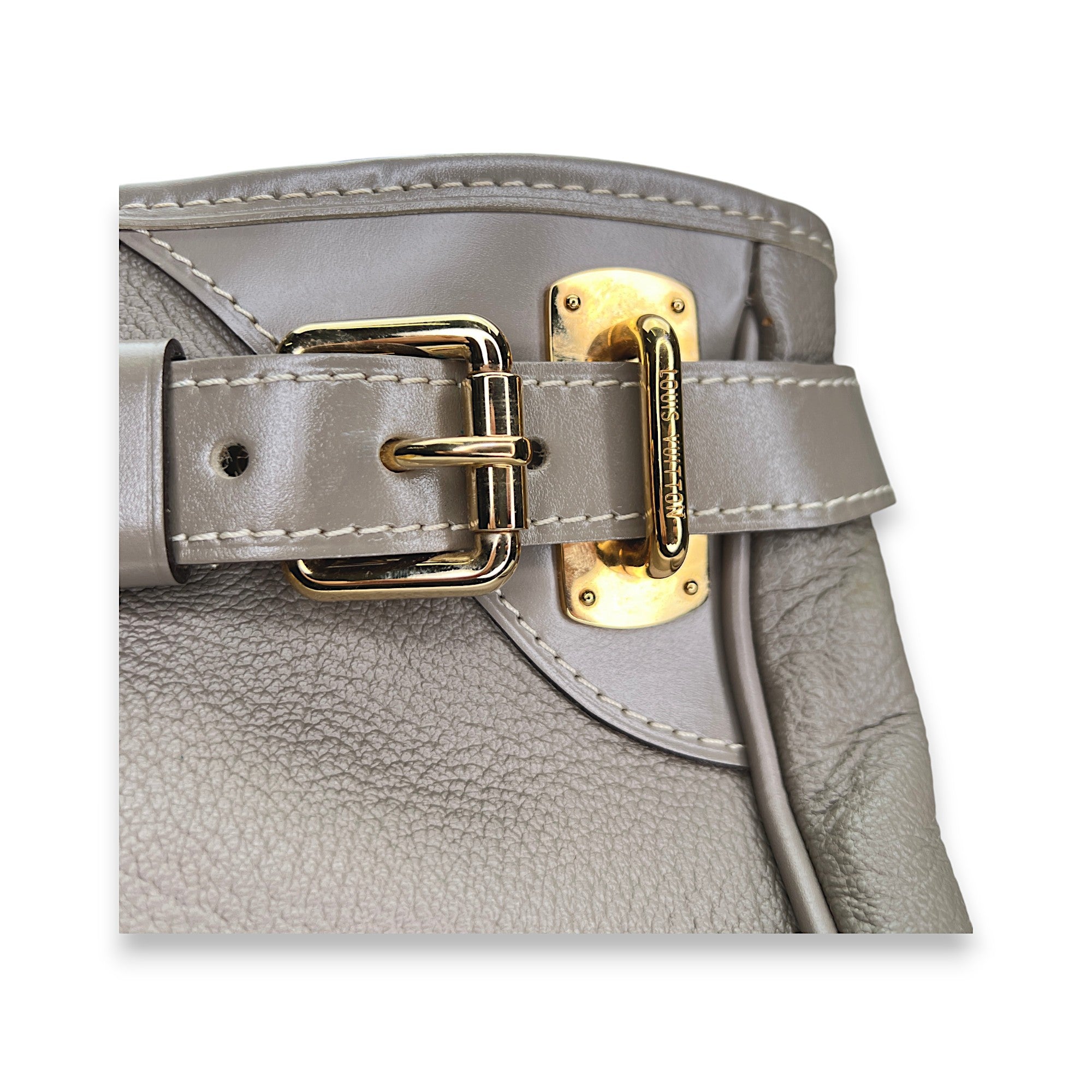 Suhali Le Majestueux Grey Top Handle Bag in Goat Leather, Gold hardware