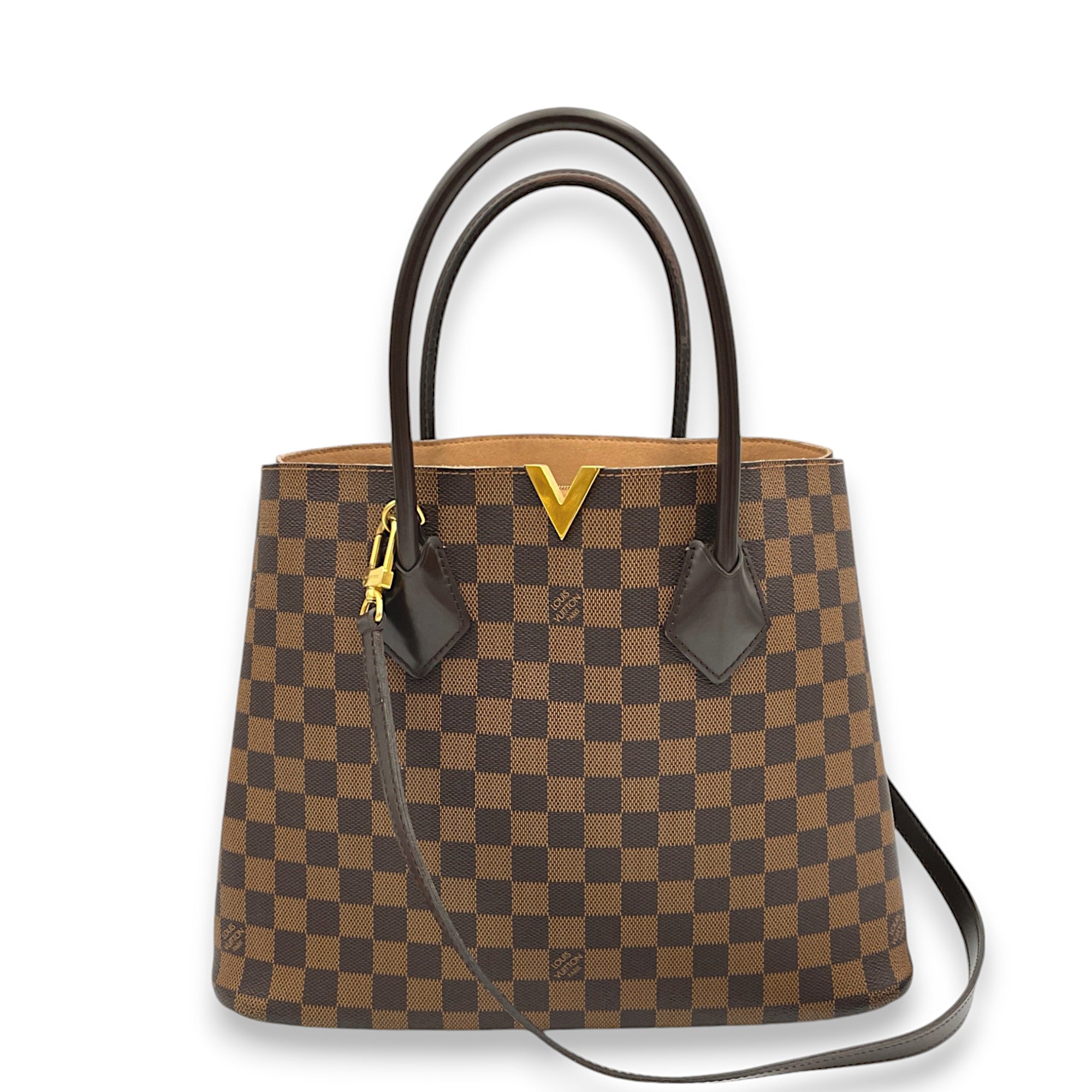 Kensington Brown Top Handle Bag in Coated Canvas, Gold hardware