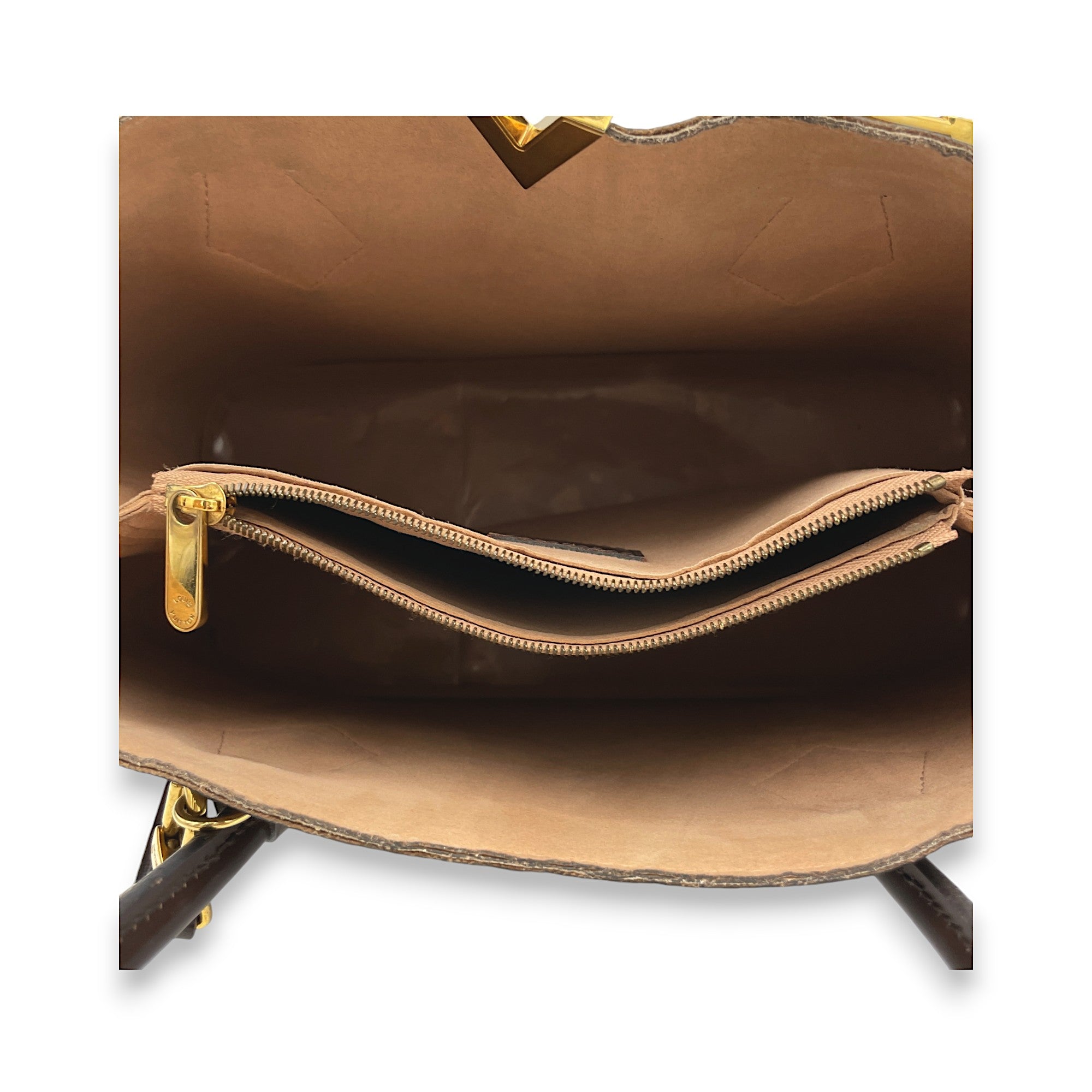 Kensington Brown Top Handle Bag in Coated Canvas, Gold hardware