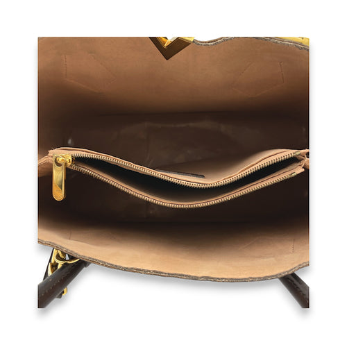 Kensington Brown Top Handle Bag in Coated Canvas, Gold hardware