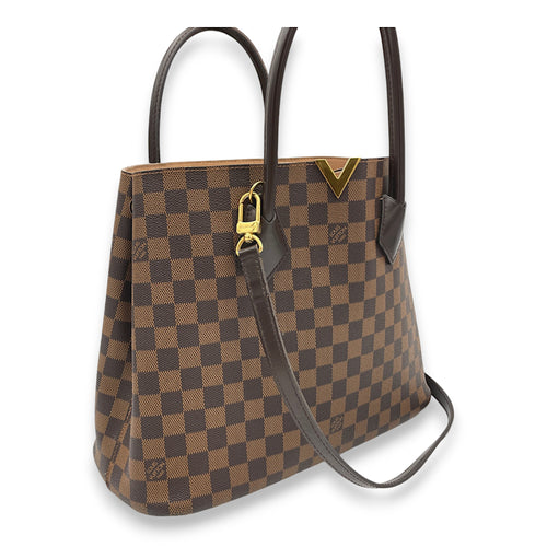 Kensington Brown Top Handle Bag in Coated Canvas, Gold hardware