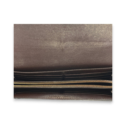 Sarah Long Brown Wallet in Coated Canvas, Gold hardware