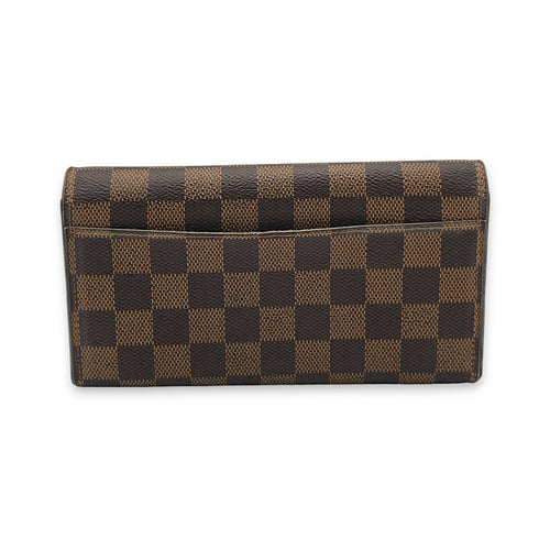 Sarah Long Brown Wallet in Coated Canvas, Gold hardware