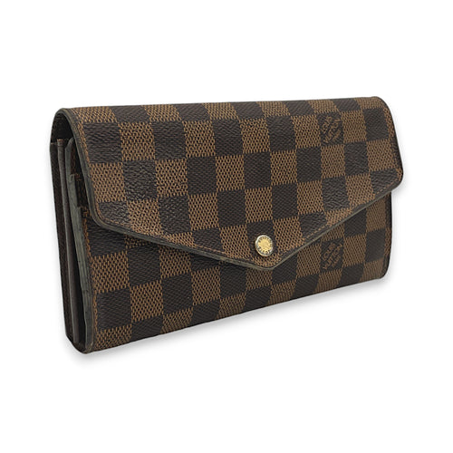 Sarah Long Brown Wallet in Coated Canvas, Gold hardware