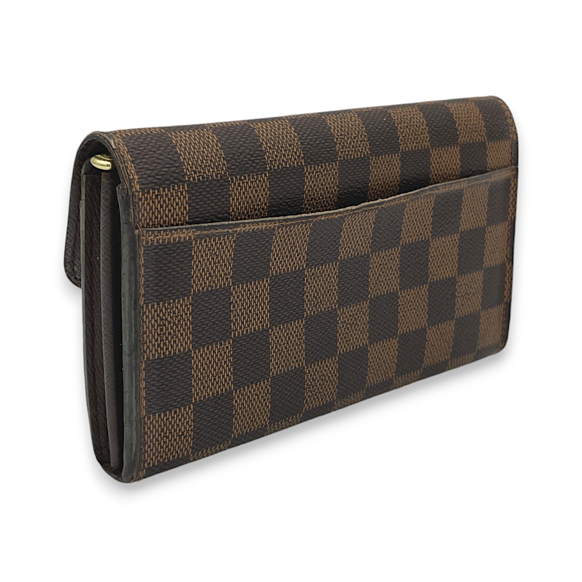 Sarah Long Brown Wallet in Coated Canvas, Gold hardware