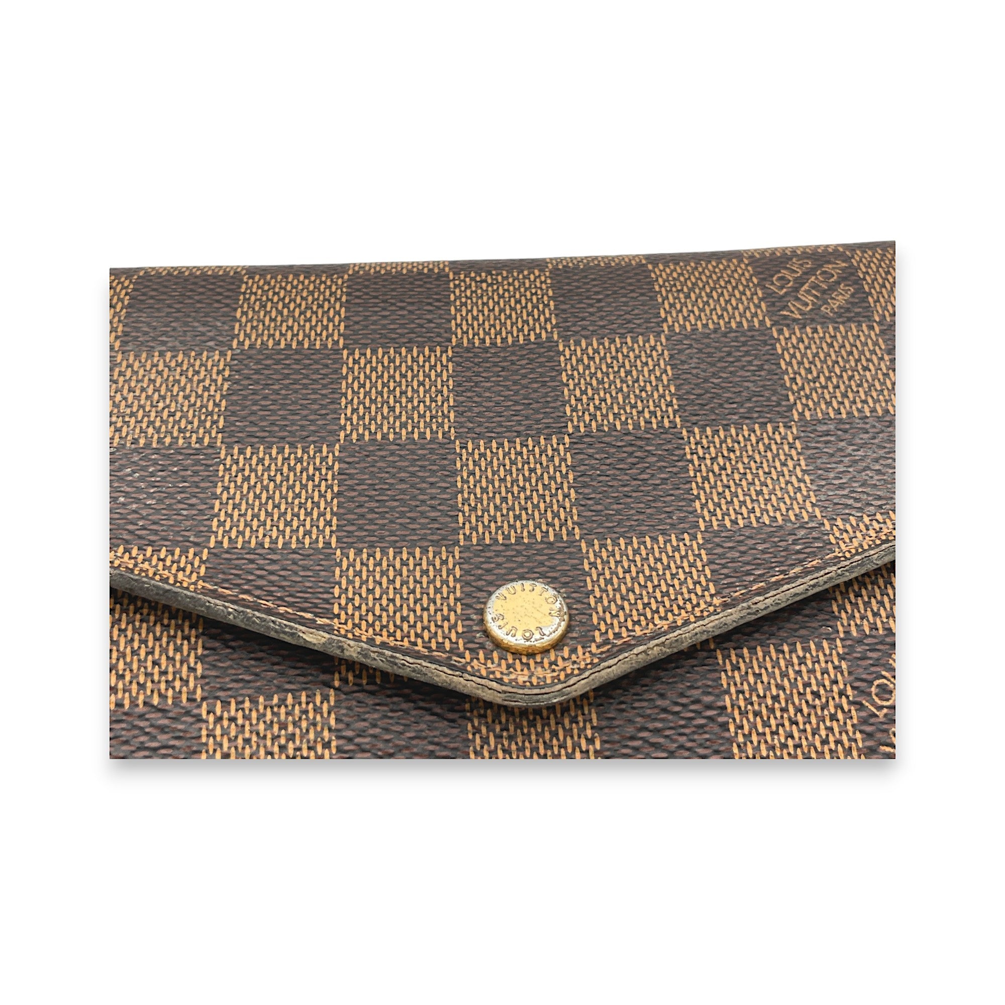 Sarah Long Brown Wallet in Coated Canvas, Gold hardware