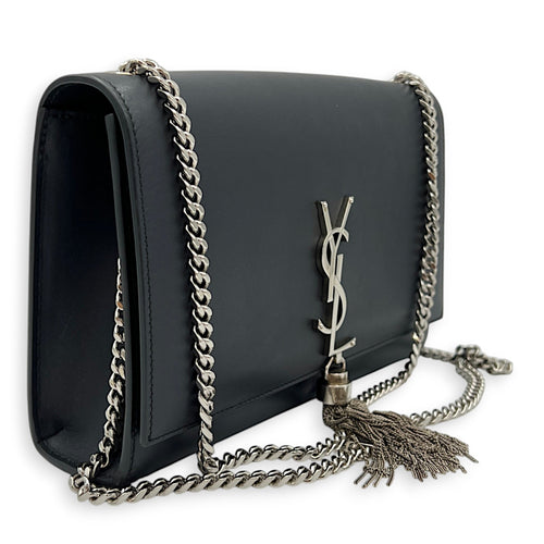 Kate Tassel Medium Navy Crossbody Bag in Calfskin, Silver hardware