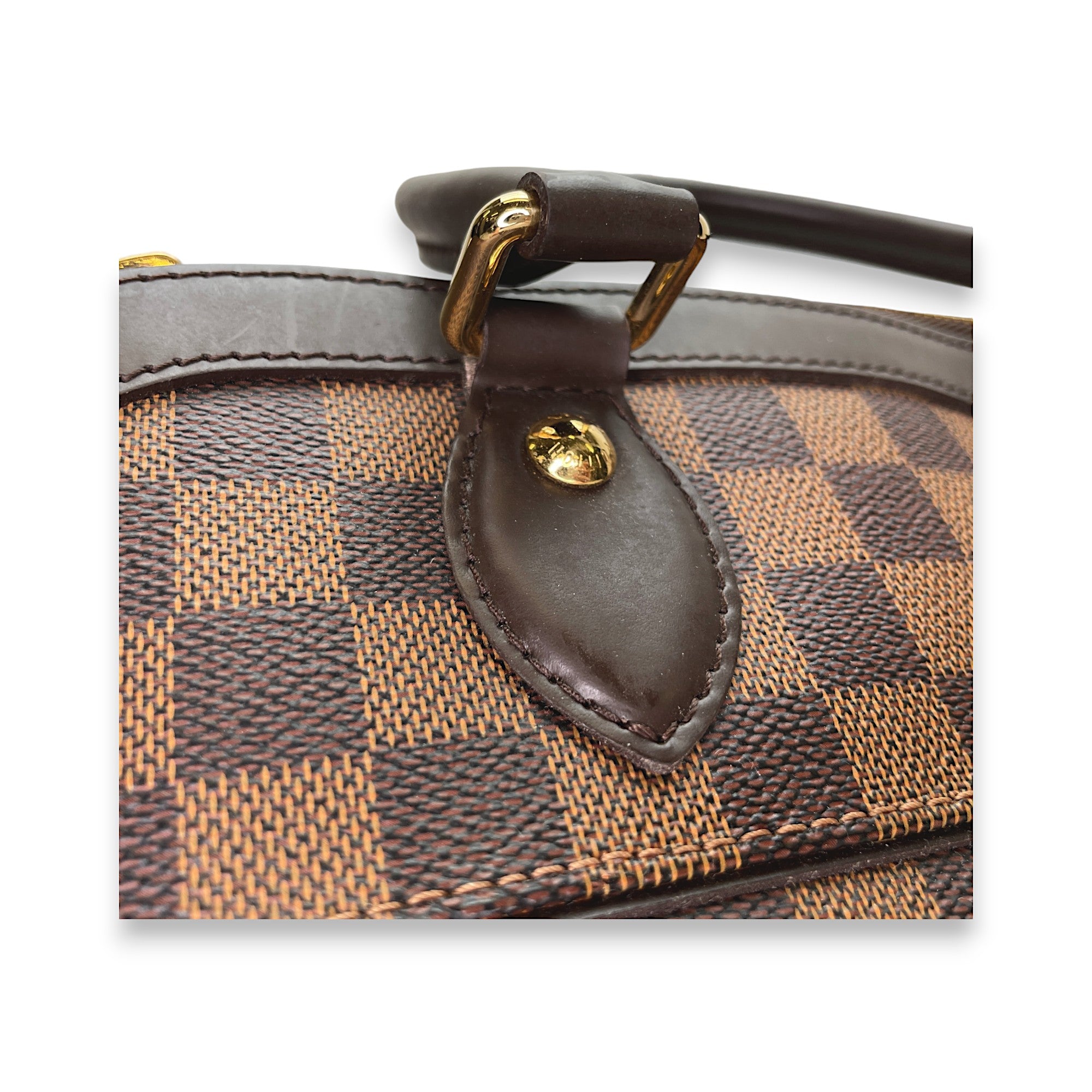 Trevi Damier Ebene GM Brown Top Handle Bag in Coated Canvas, Gold hardware