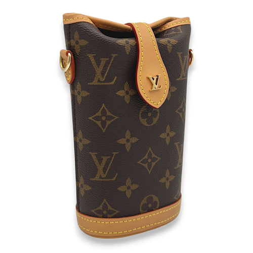 Fold Me Brown Crossbody Bag in Monogram Coated Canvas, Gold hardware