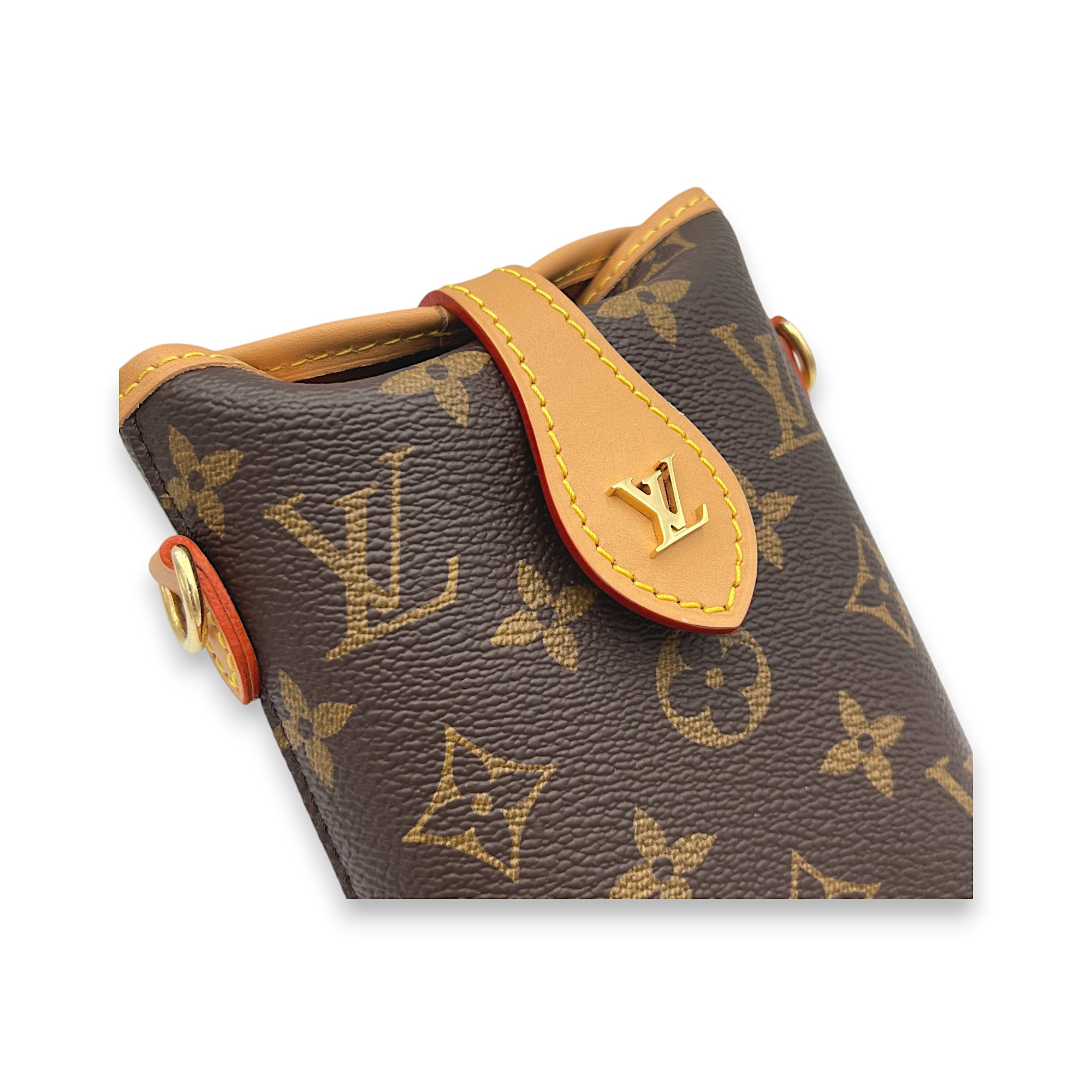 Fold Me Brown Crossbody Bag in Monogram Coated Canvas, Gold hardware