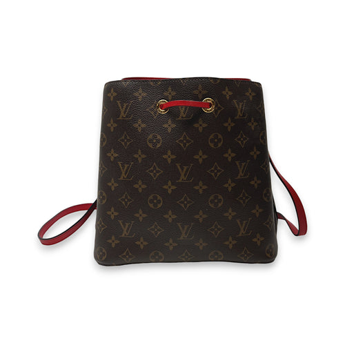 NeoNoe MM Brown Bucket Bag in Monogram Coated Canvas, Gold hardware