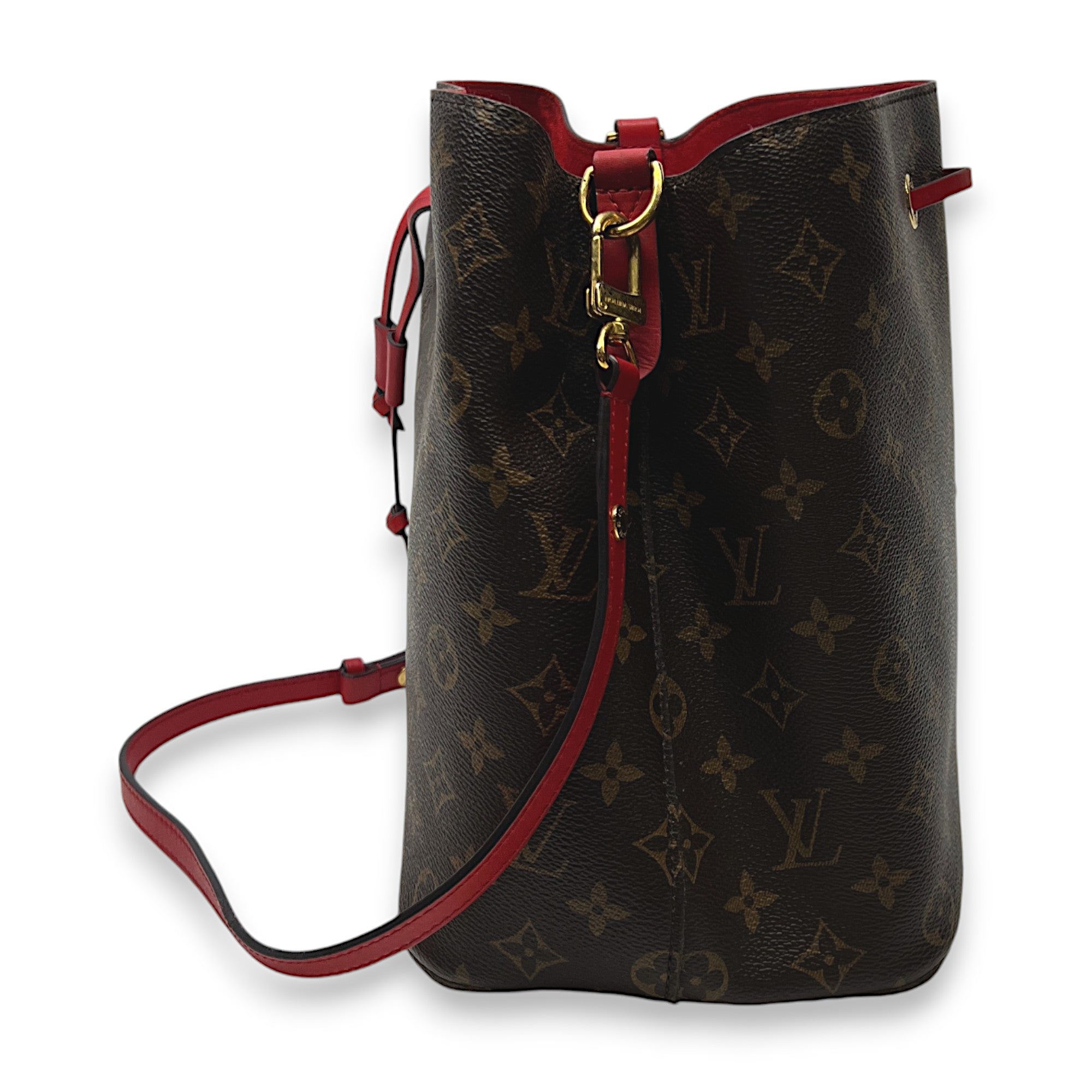 NeoNoe MM Brown Bucket Bag in Monogram Coated Canvas, Gold hardware