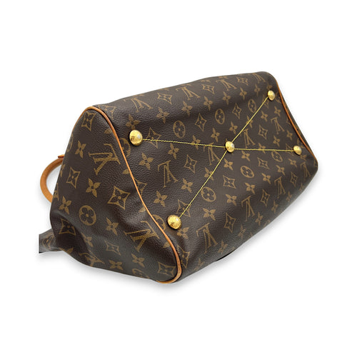 Tivoli GM Brown Top Handle Bag in Monogram Coated Canvas, Gold hardware