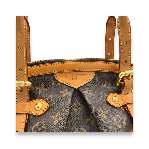 Tivoli GM Brown Top Handle Bag in Monogram Coated Canvas, Gold hardware