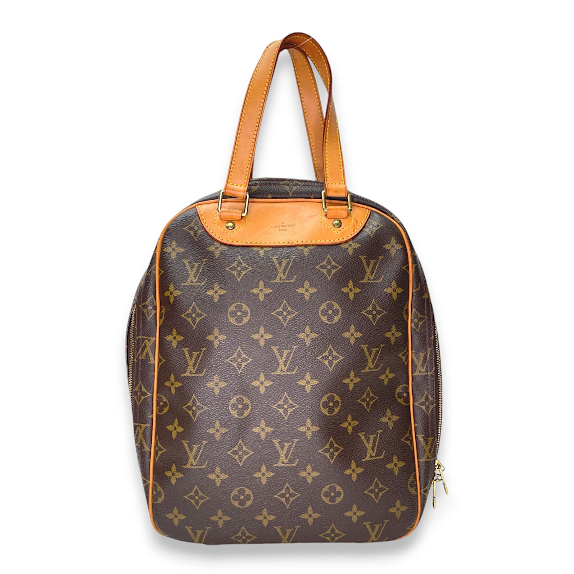 Excursion Brown Top Handle Bag in Monogram Coated Canvas, Gold hardware