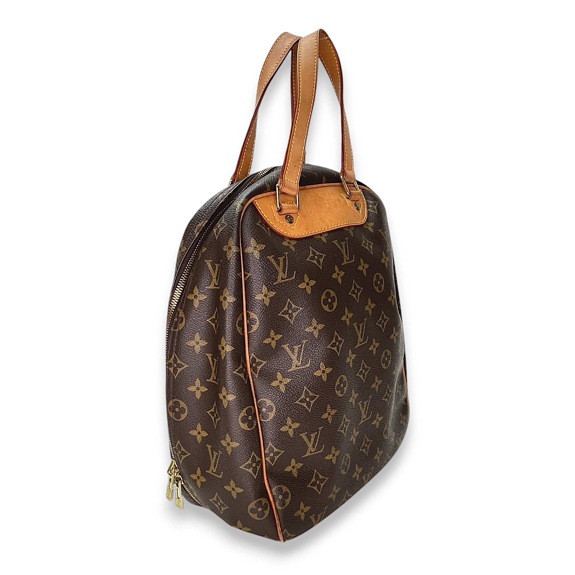 Excursion Brown Top Handle Bag in Monogram Coated Canvas, Gold hardware