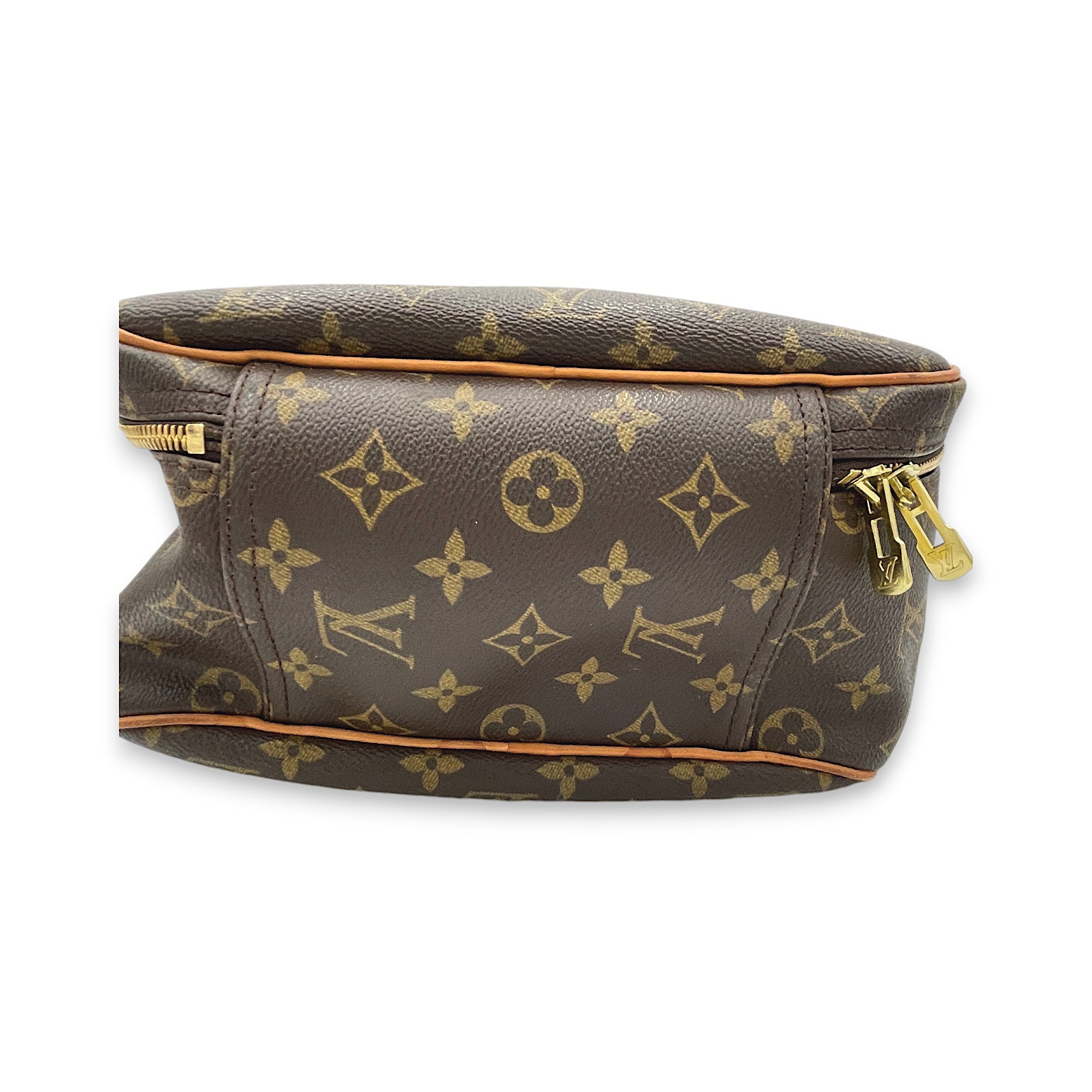 Excursion Brown Top Handle Bag in Monogram Coated Canvas, Gold hardware