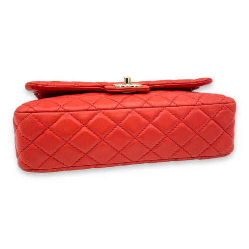 Classic Double Flap Medium Red Shoulder Bag in Lambskin, Light Gold hardware