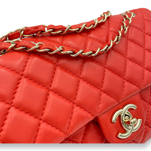 Classic Double Flap Medium Red Shoulder Bag in Lambskin, Light Gold hardware