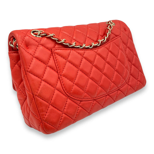 Classic Double Flap Medium Red Shoulder Bag in Lambskin, Light Gold hardware