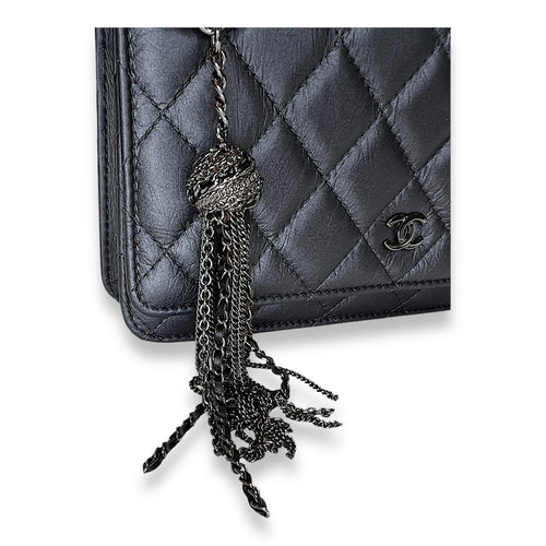 Classic Grey Wallet on Chain in Calfskin, Gunmetal hardware