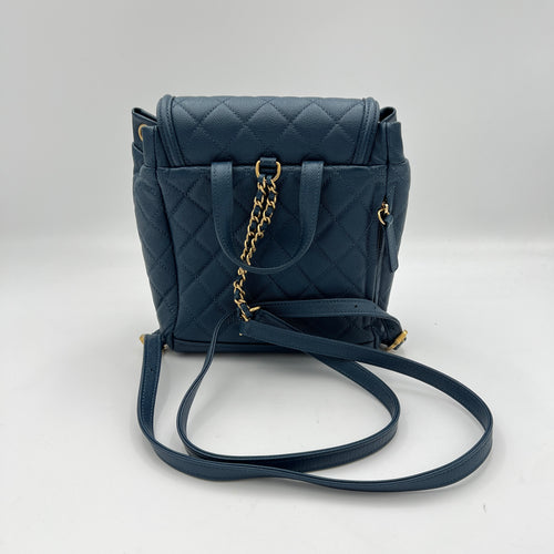 Filigree Blue Backpack in Caviar Leather, Brushed Gold hardware