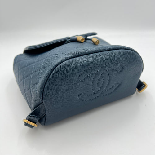 Filigree Blue Backpack in Caviar Leather, Brushed Gold hardware