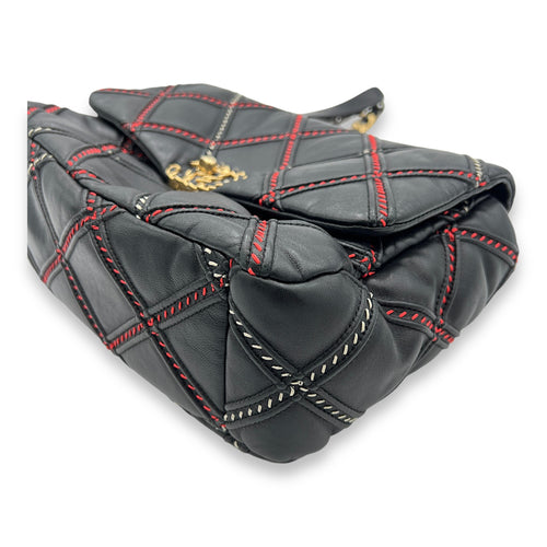 19 Flap Large Black Shoulder Bag in Lambskin, Gold hardware